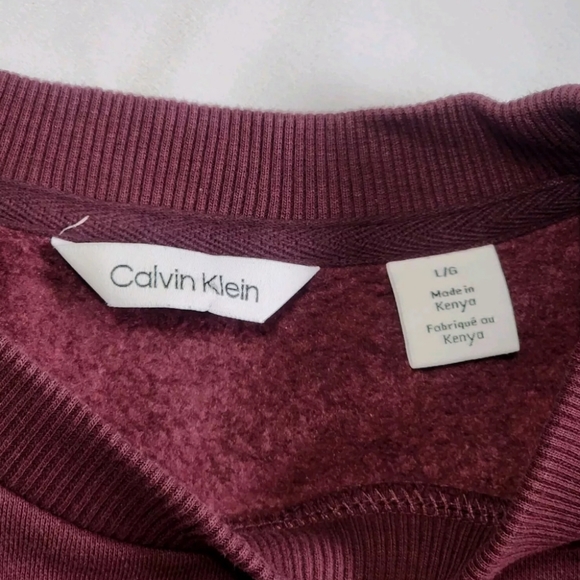 CK Calvin Klein Pullover Fleece Mens Large Plum Purple Silver Logo Sleeve EUC - Picture 2 of 7